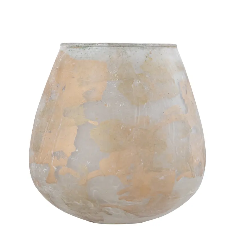 Windlicht – Cremefarbenes Glas, Marmorierte Oberfläche, Matte Optik, L – Ozain M | PTMD