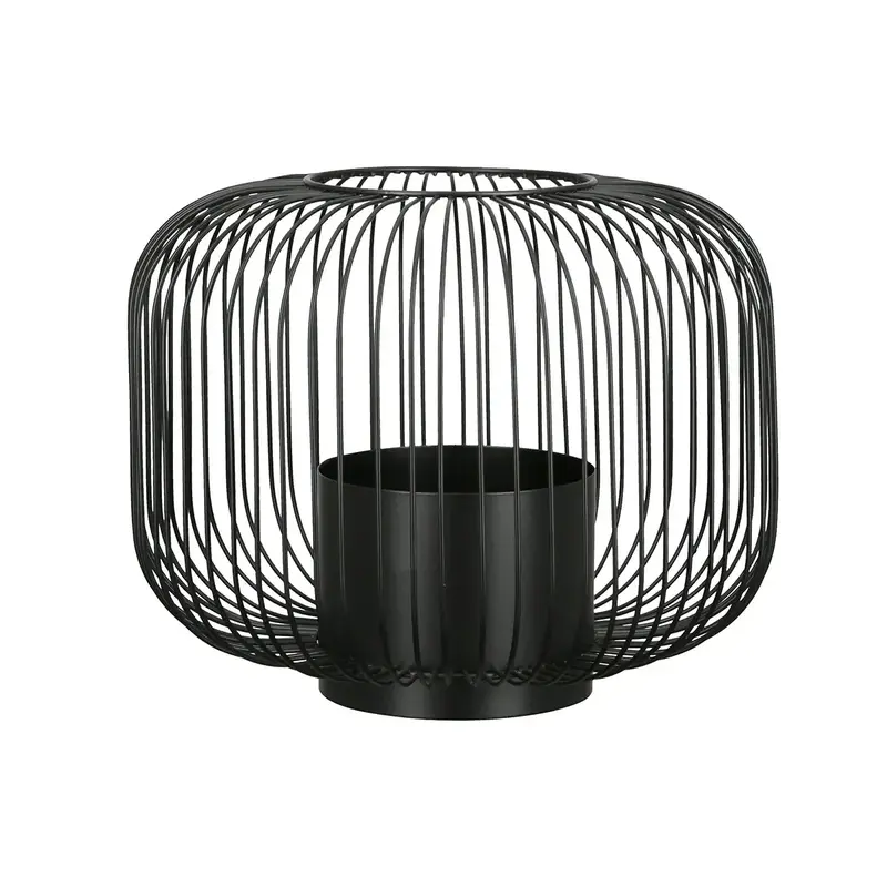 Windlicht – Filigrane Metallstruktur, Schwarze Oberfläche, Stilvoller Glaseinsatz, 26,5 cm - Filo | Gilde