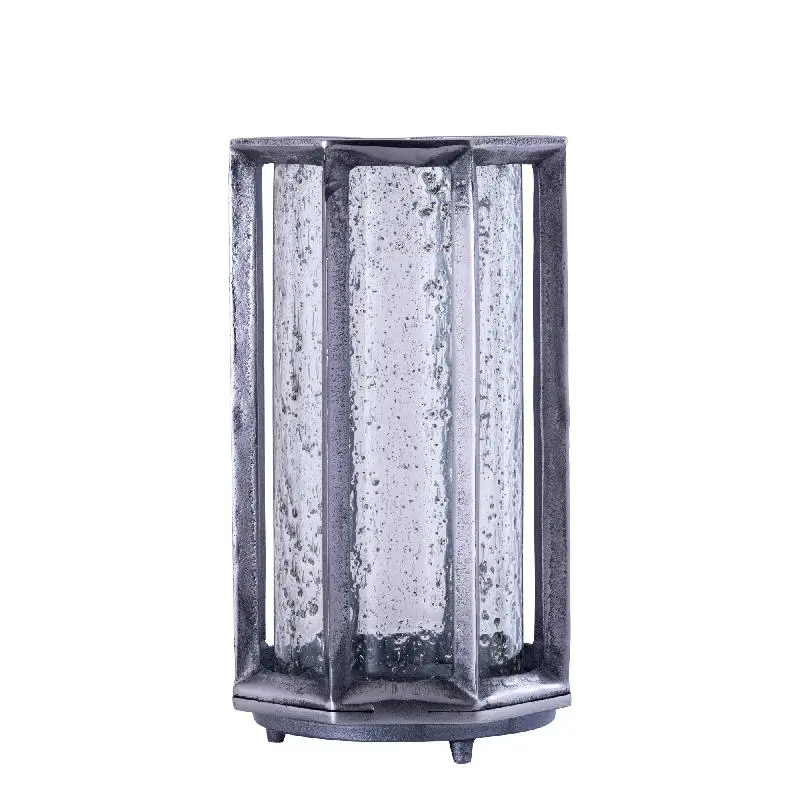 Windlicht – Gegossenes Aluminium Design, Rundes Stab Muster, Schwarzer Farbton, L – Connhal | PTMD