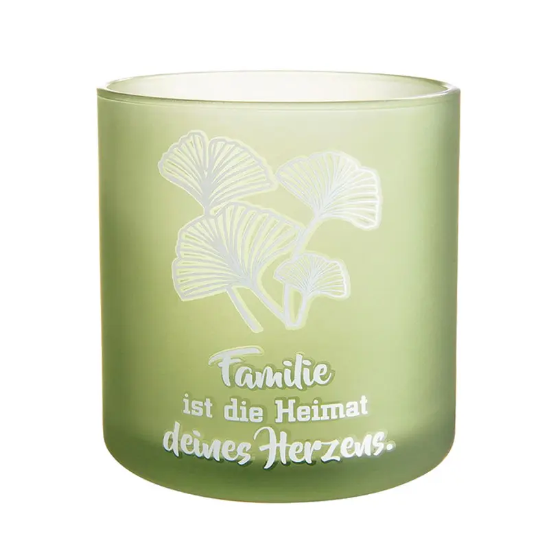 Windlicht Glas grün "Familie ist die Heimat des Herzens" 8cm