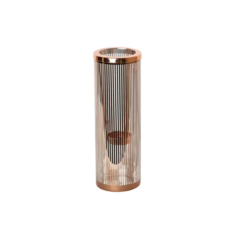 Windlicht – Glas mit Längsstreifen, Kupferfarbener Metallrand, Zylindrische Form, L - Ella | PTMD