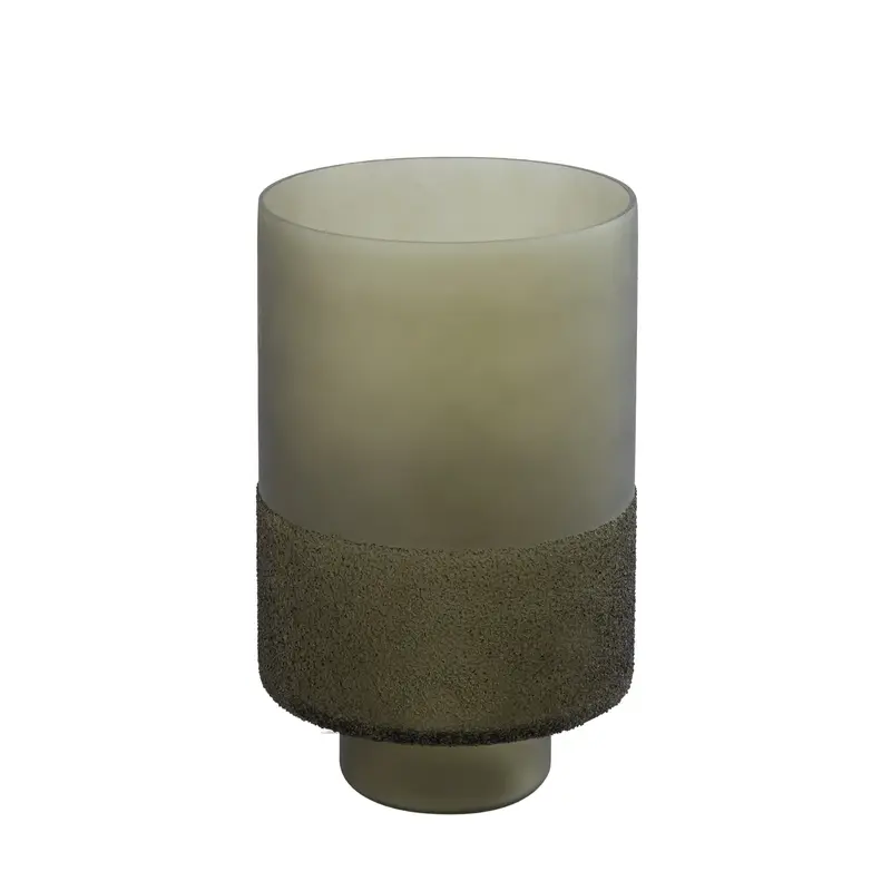 Windlicht – Grünes Glas, Runde Form, Gefrosteter Boden, L - Miral | PTMD