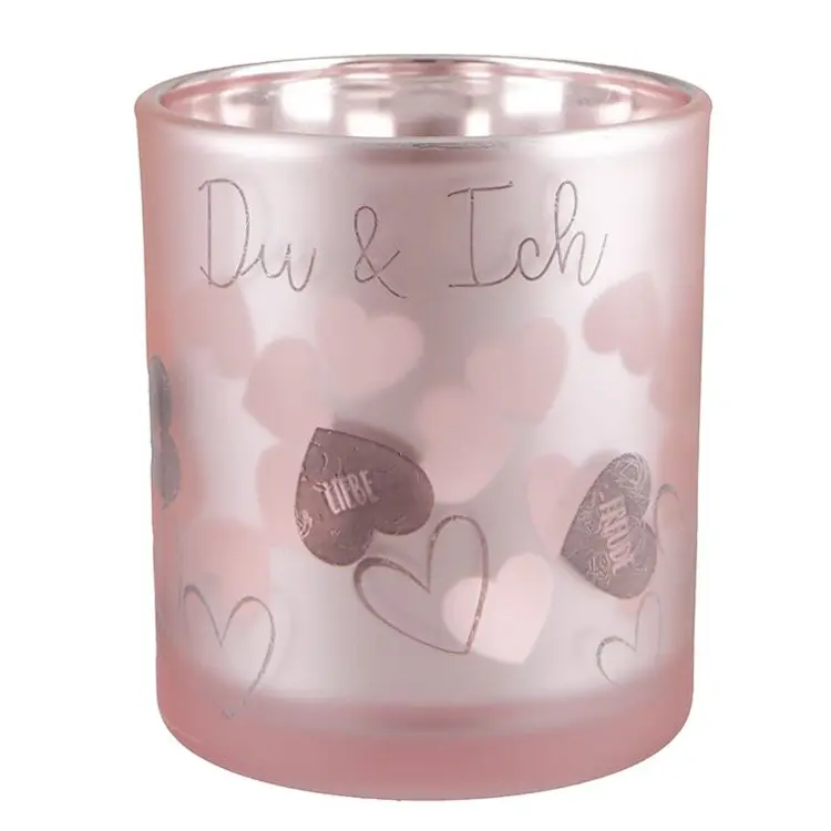 Windlicht Kerzenglas mit Spruch "Du & Ich" rosa