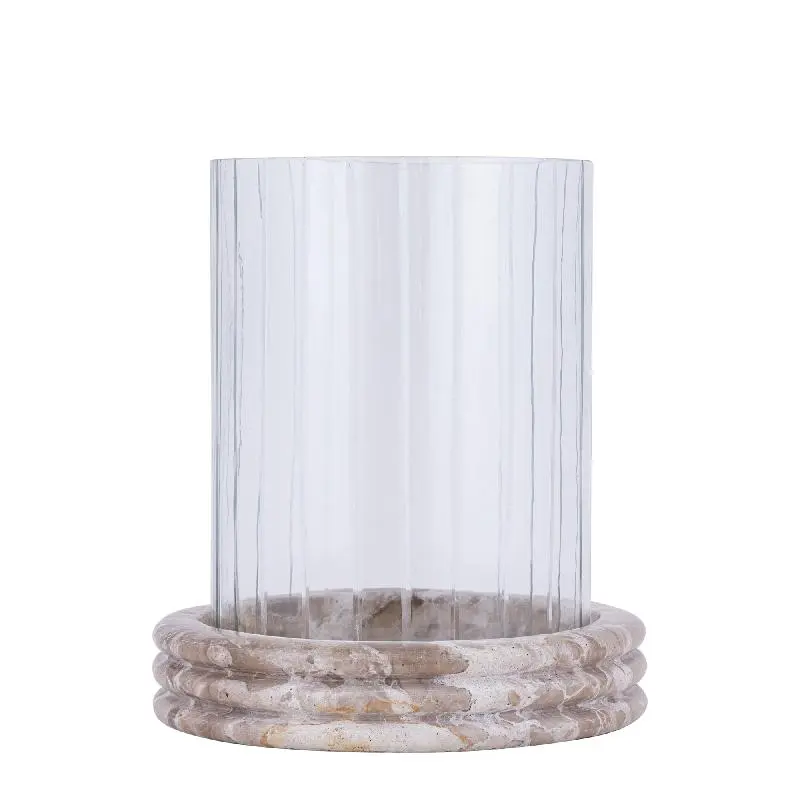 Windlicht – Marmor Sockel, Rundes Glasdesign, Klare Farbgebung, L – Jolee | PTMD