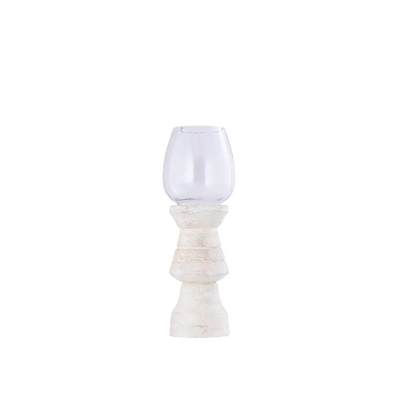 Windlicht – Modernes Design, Quadratische Form, Mangoholz Glas Material, Creme, S – Qez | PTMD