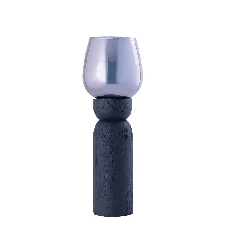 Windlicht – Modernes Design, Quadratische Form, Mangoholz Glas Material, Schwarz, L – Qez | PTMD