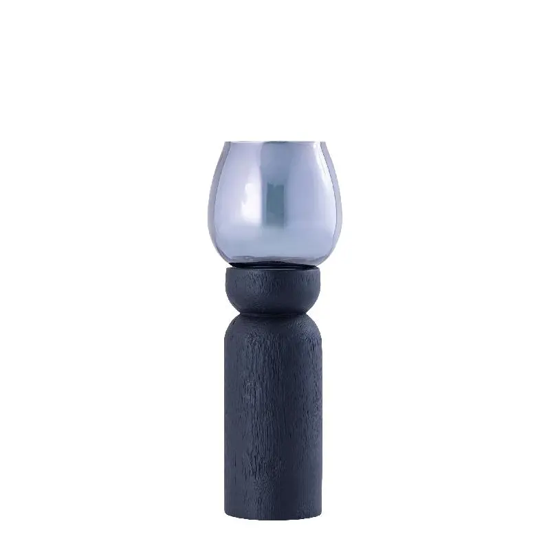 Windlicht – Modernes Design, Quadratische Form, Mangoholz Glas Material, Schwarz, M – Qez | PTMD