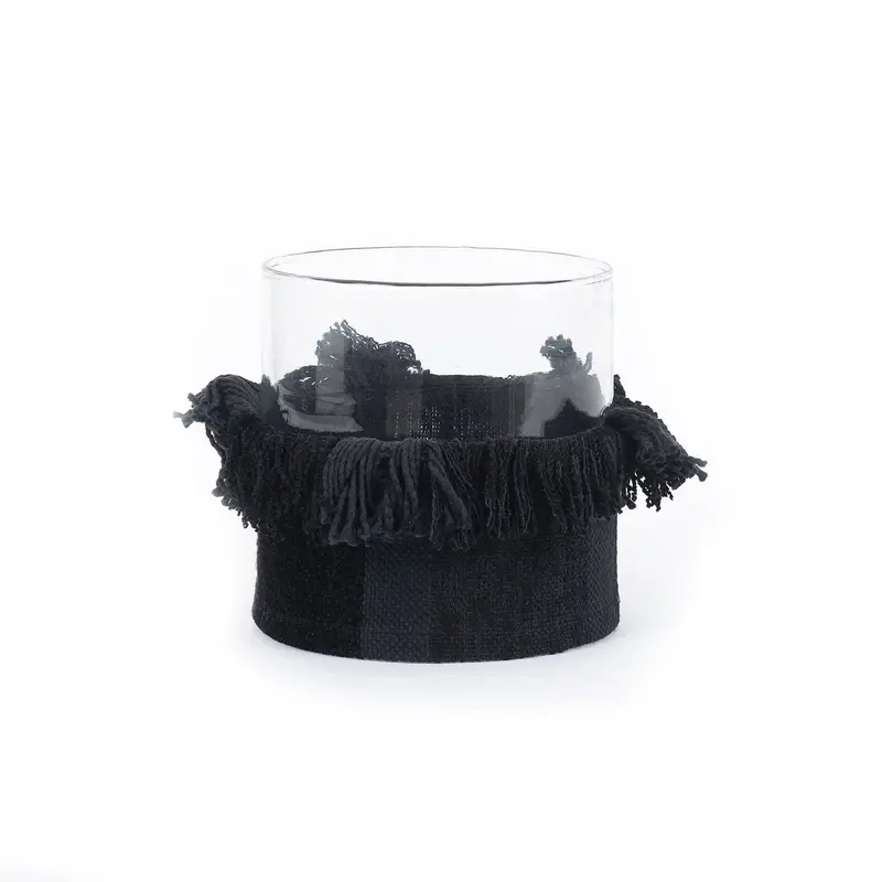 Windlicht – Samtmaterial, Dekorativer Glasbehälter, Schwarze Farbe, XL  – Oh My Gee | Bazar Bizar Antwerp