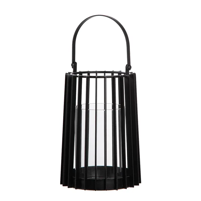 Windlicht – Schwarzes Metall, Mattes Finish, Bügelgriff Design, 32cm Höhe - Porta | Gilde