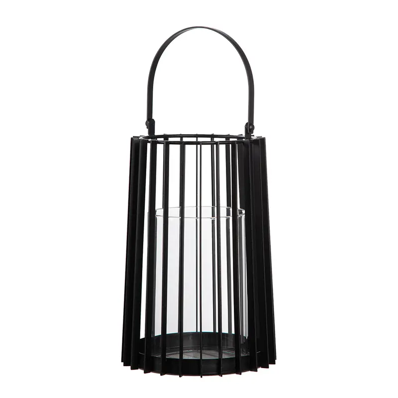 Windlicht – Schwarzes Metall, Mattes Finish, Bügelgriff Design, 40cm Höhe - Porta | Gilde
