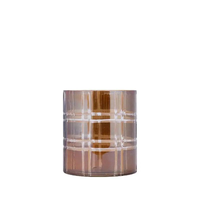 Windlicht – Streifen Design, Runde Form, Glas Material, Dunkelbraun, S – Divit | PTMD