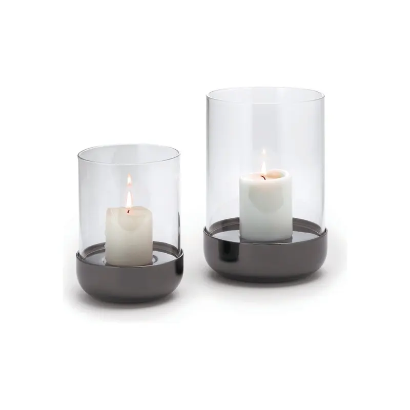 Windlicht Titanbeschichteter Edelstahlfuß, Handgeblasener Dicker Glaszylinder, Windresistentes Design für Innen & Außen – Sally | Philippi