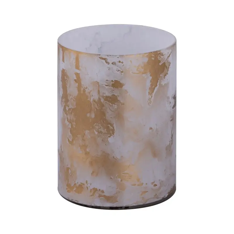Windlicht – Weißes Glas, Goldene Marmoroptik, Zylindrische Form - Georgie | PTMD