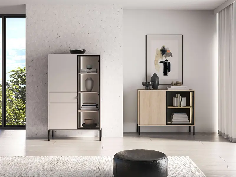 Wohnzimmer Set 2-teilig – BARNEE – Modernes Möbelset mit LED-Beleuchtung und Push-to-Open System