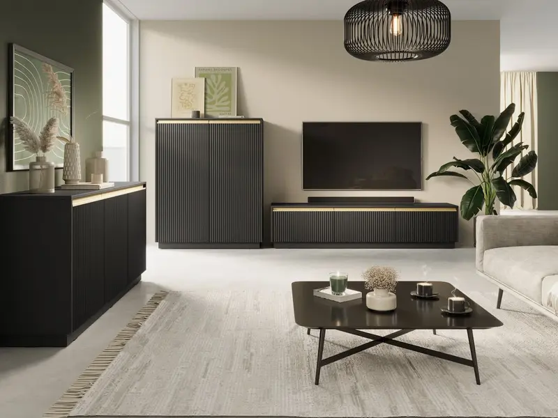 Wohnzimmer Set – 3-teilig – ROYAL – Gerillte Front – Moderne Wohnlösung mit Soft-Close