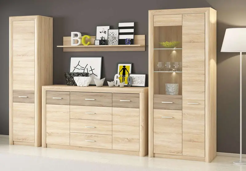 Wohnzimmer Set 4-teilig – CASTEL – Natürliches Design mit großzügigem Stauraum.