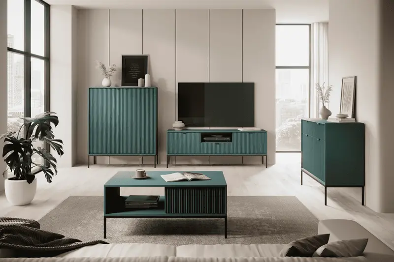 Wohnzimmer Set 4-teilig – NOVA – Grün – Modernes Wohnensemble mit strukturierter Rillenoptik