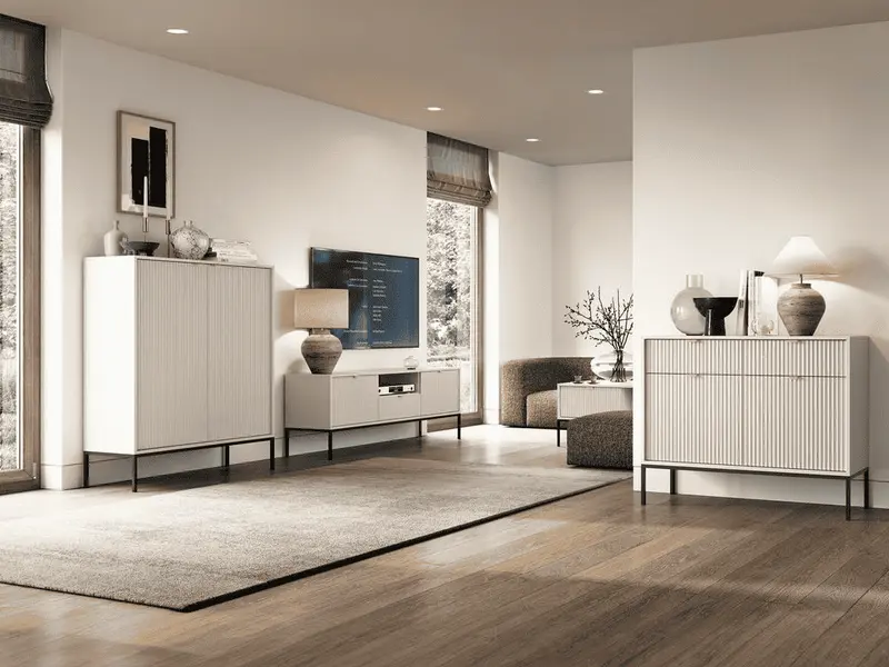 Wohnzimmer Set 4-teilig – NOVA – Kaschmir – Warmes Wohnensemble mit eleganter Rillenstruktur