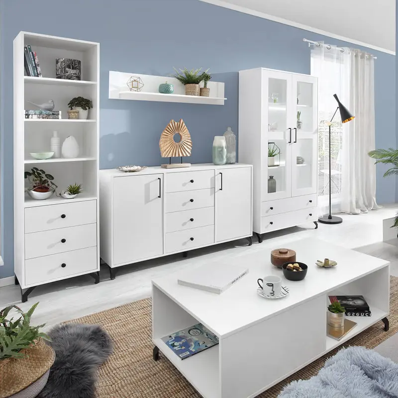 Wohnzimmer Set – 5 Teile – BERGEN System – Weiß – Modernes Wohnkonzept mit Stauraum