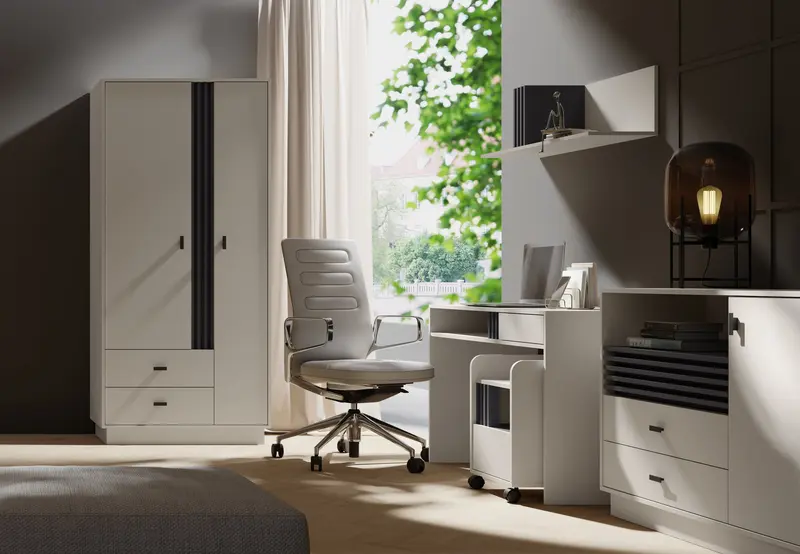 Wohnzimmer-Set – 5-teilig – ALLMO System – Kaschmir – mit Schrank, Schreibtisch und Kommode