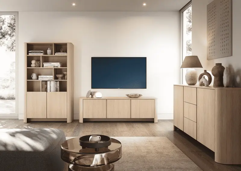 Wohnzimmer Set – BARI – Eiche Vicenza – Modernes 3-teiliges Wohnset mit viel Stauraum