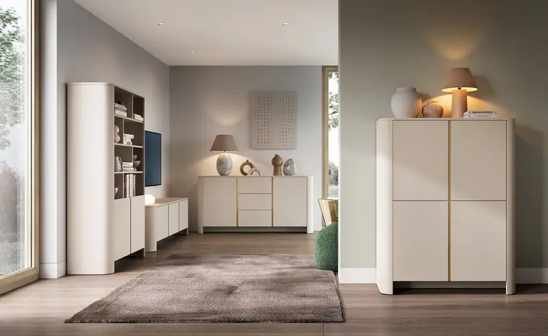Wohnzimmer Set – BARI – Kaschmir – Modernes 4-teiliges Wohnset mit viel Stauraum