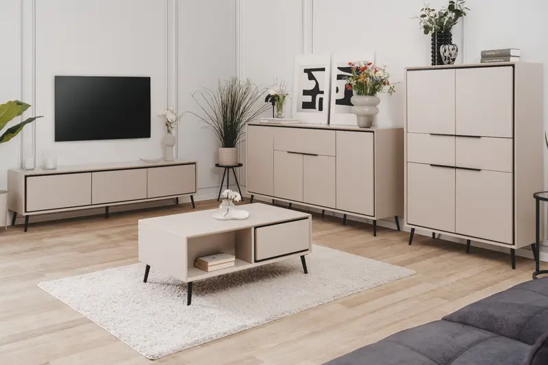 Wohnzimmer-Set Finori Arona Sand/Schwarz 4-teilig