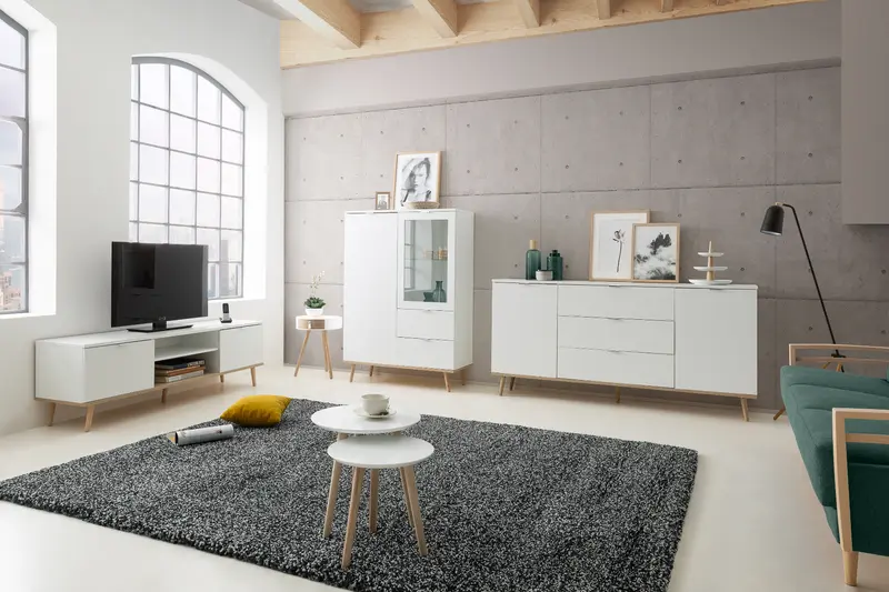 Wohnzimmer-Set Finori Göteborg Weiß/Sonoma-Eiche 3-teilig