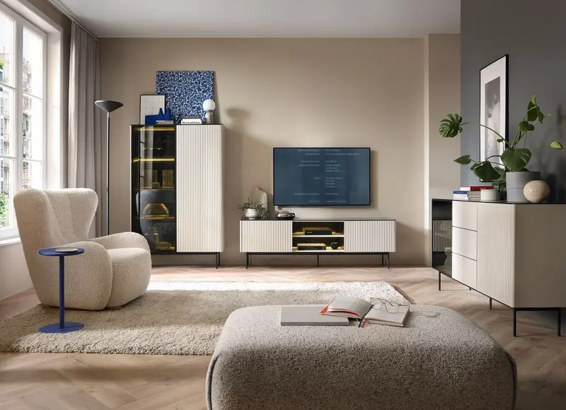 Wohnzimmer-Set – ORTA – 3-teilig, Kaschmir, LED & Push-to-Open