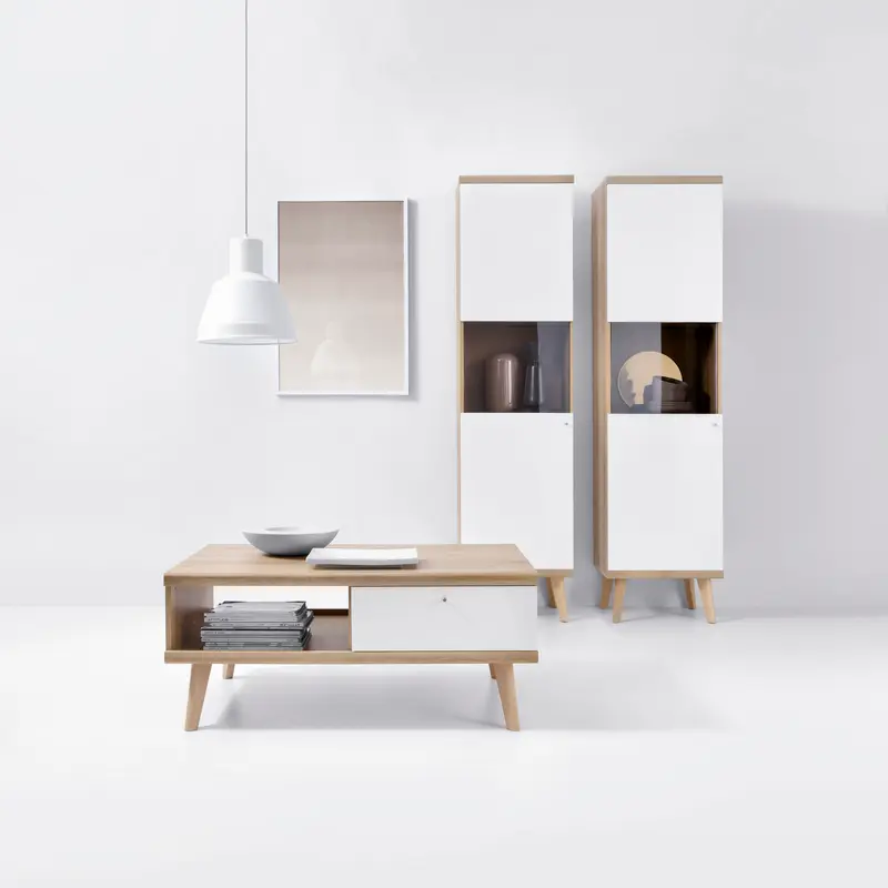 Wohnzimmer Set – PRIMO – 3-teilig – Weiß / Sonoma Eiche – Elegantes Wohnzimmer Set