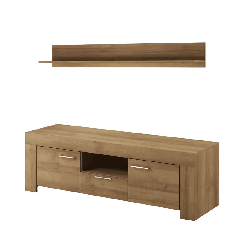 Wohnzimmer-Set – SKY – 2-teilig Sonoma Eiche, TV-Unterschrank und Wandregal