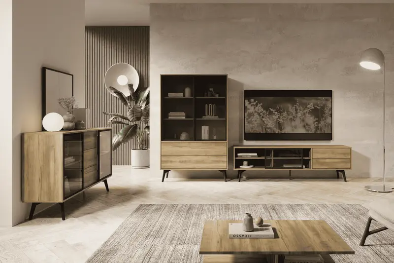 Wohnzimmer-Set – SLIDE – 3-teilig Artisan Eiche im Industrial Design