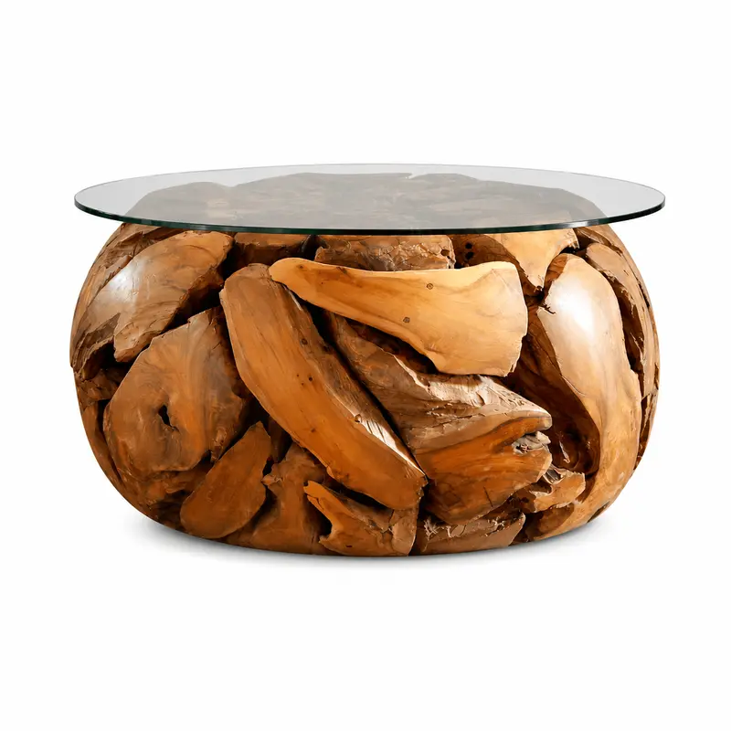 Wohnzimmertisch XILON aus recyceltem Teakholz rund Ø 80 cm