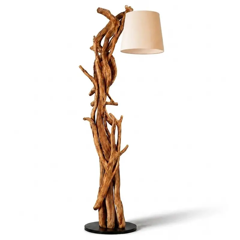 Wurzel Holz Lampe MORGAN inkl. Lampenschirm Natur