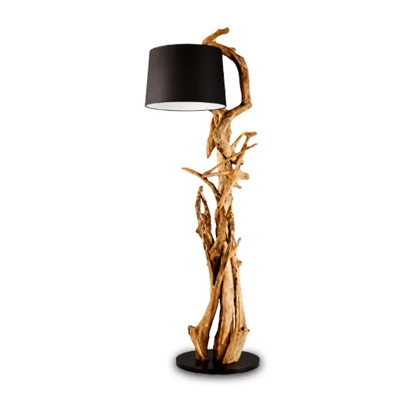 Wurzel Holz Lampe MORGAN inkl. Lampenschirm Schwarz