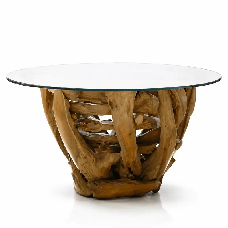 Wurzeltisch ZEN aus Wurzelholz inkl. Glasscheibe Ø 80 cm