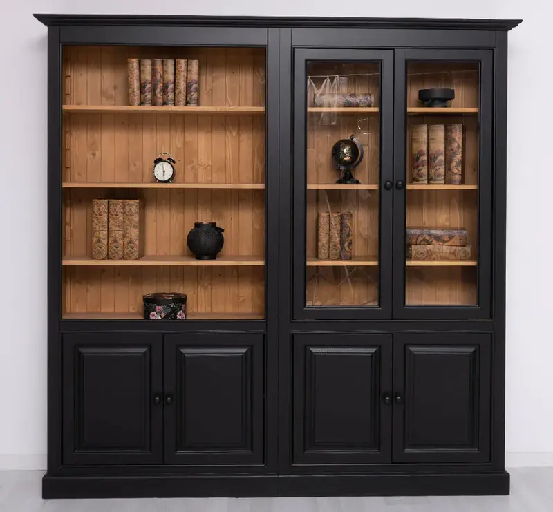 Zweiteilige Regalwand aus Massivholz - Großer Bücherschrank mit offener Aufteilung