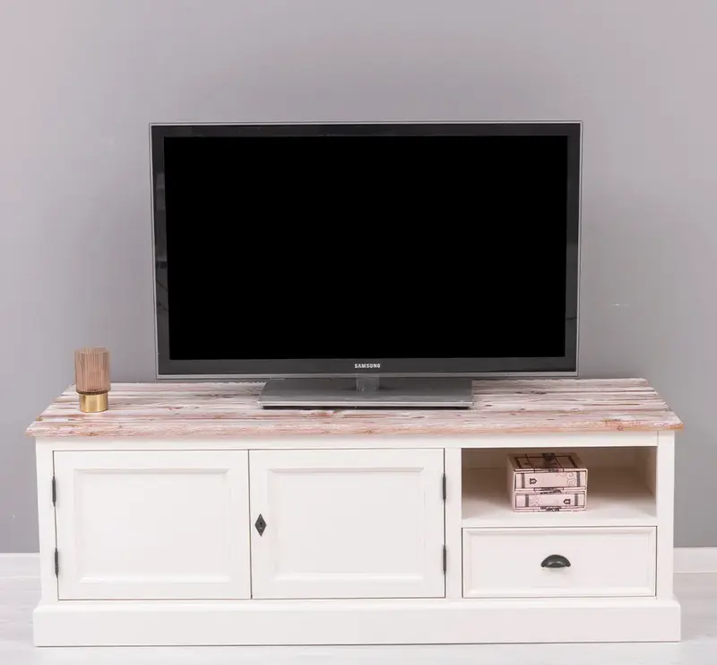 Zweitüriges TV-Board aus Massivholz mit Schublade